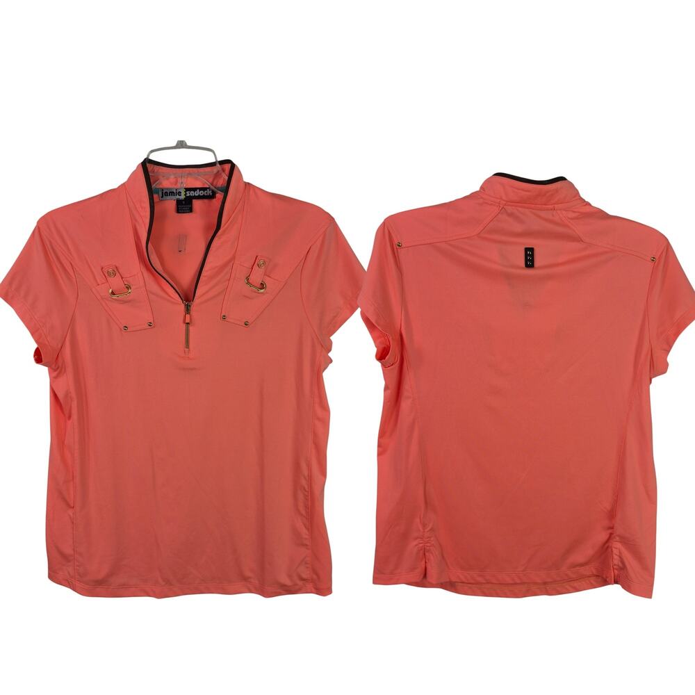 Jamie Sadock Coral Black Short Sleeve Activewear Shirt Top Small